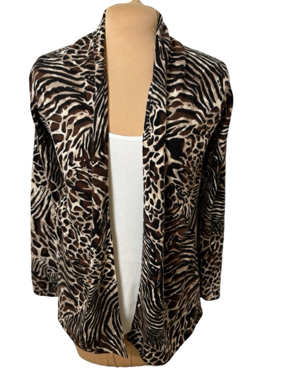 Neiman Marcus 100% Cashmere Animal Print Open Front Cardigan Small